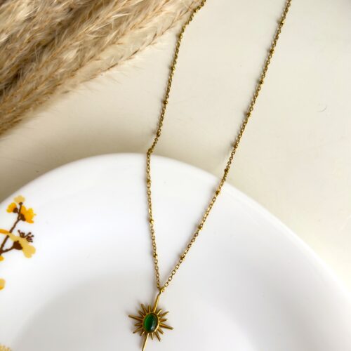 Golden Aura Green Sun Necklace
