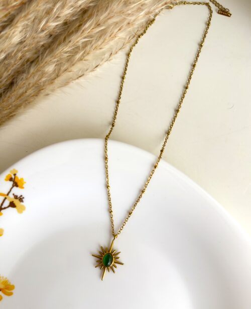 Golden Aura Green Sun Necklace