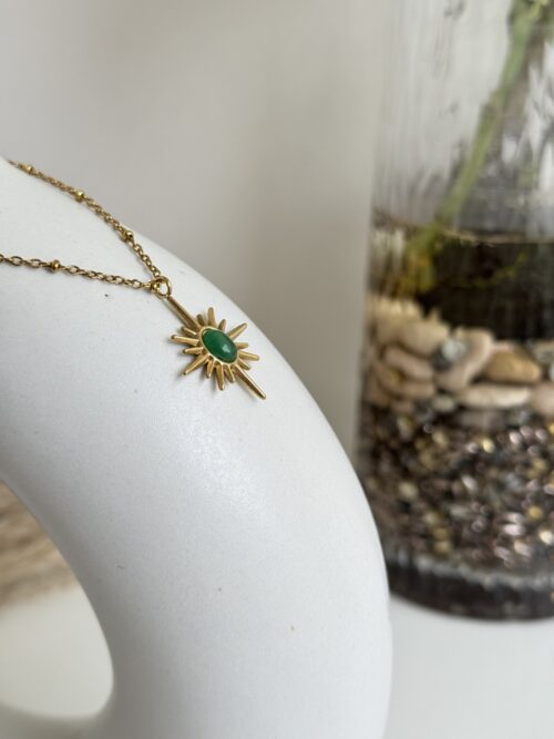 Golden Aura Green Sun Necklace