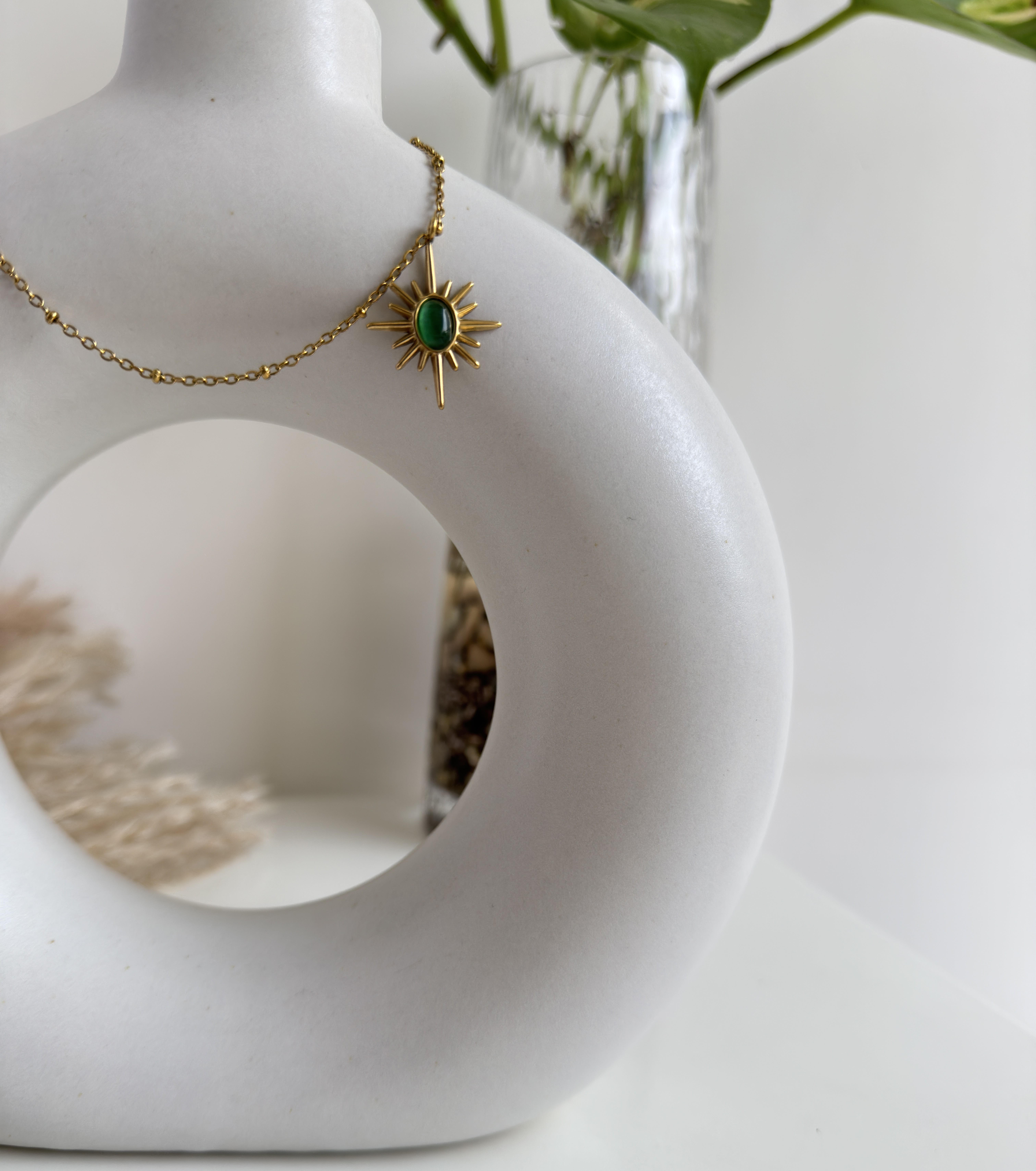 Golden Aura Green Sun Necklace